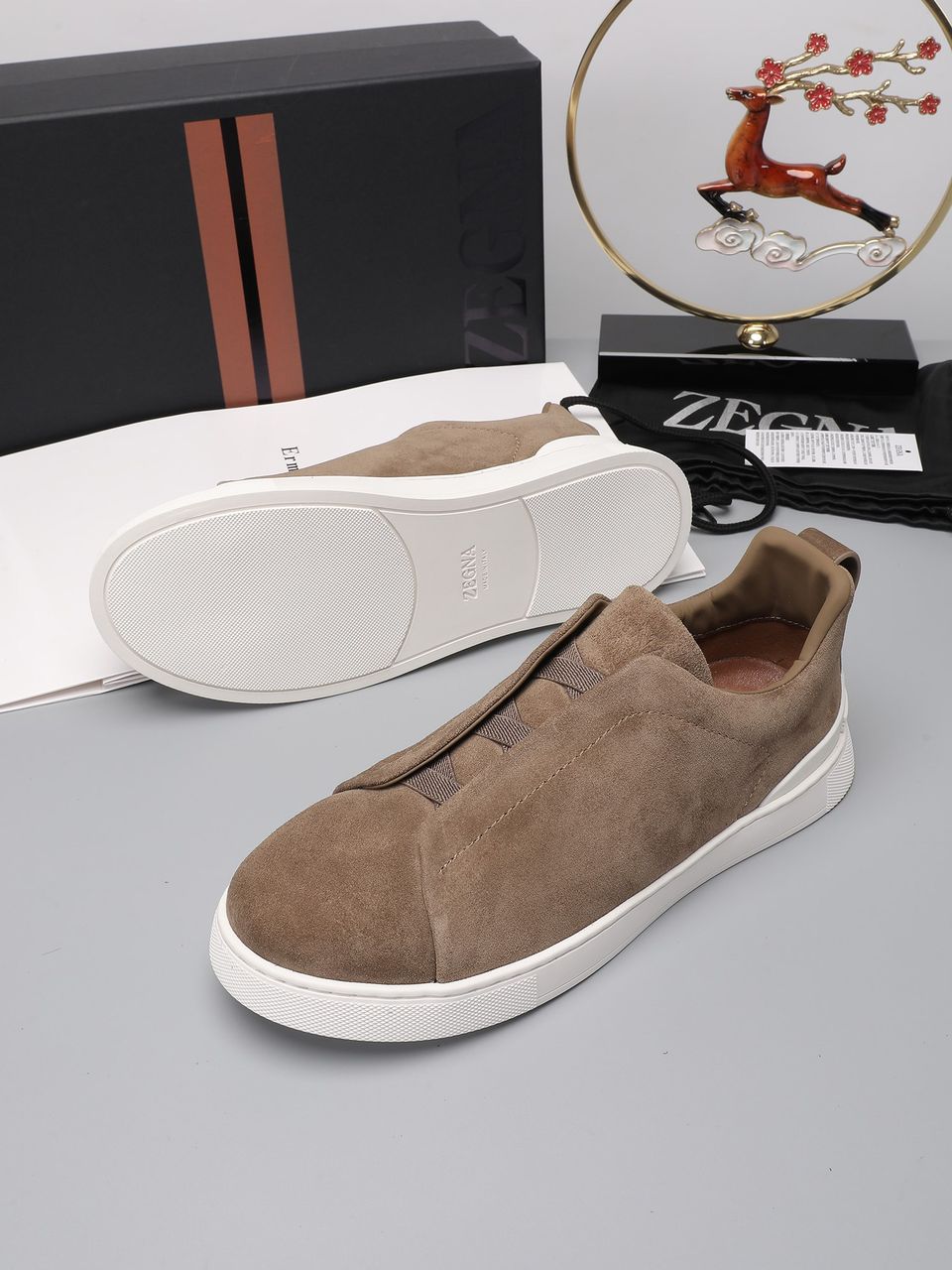 Tenis Zegna Triple Stitch Camurça