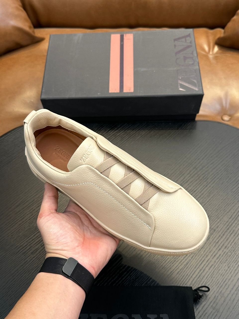 Tenis Zegna Triple Stitch Camurça