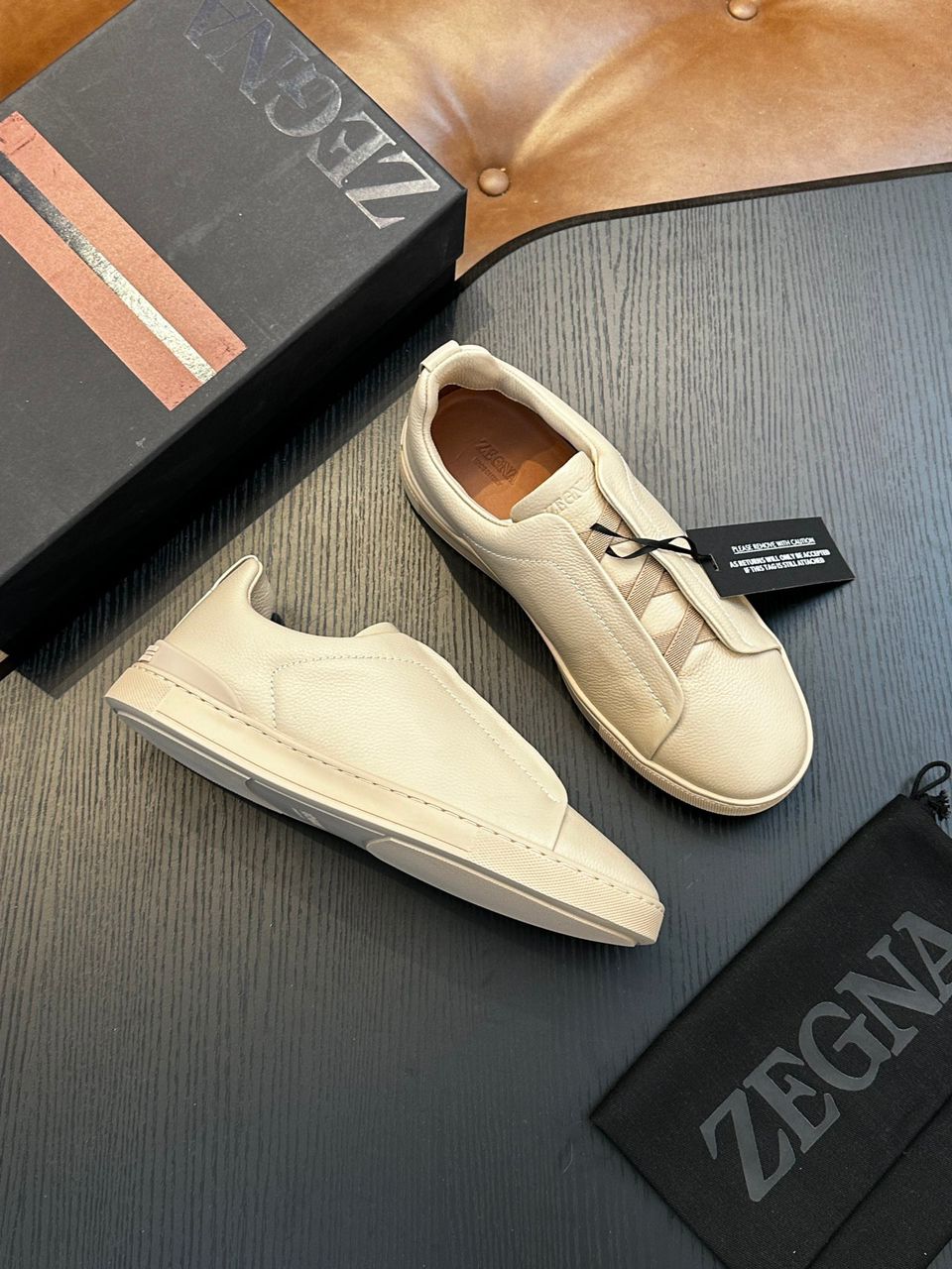 Tenis Zegna Triple Stitch Camurça