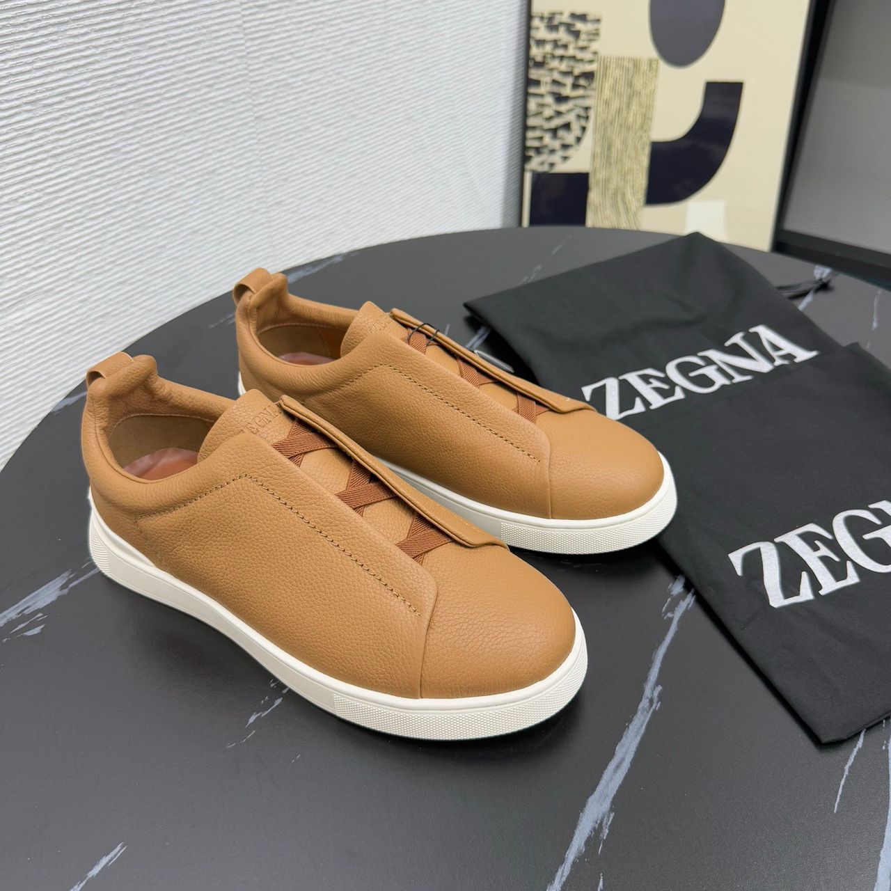 Tenis Zegna Triple Stitch Camurça