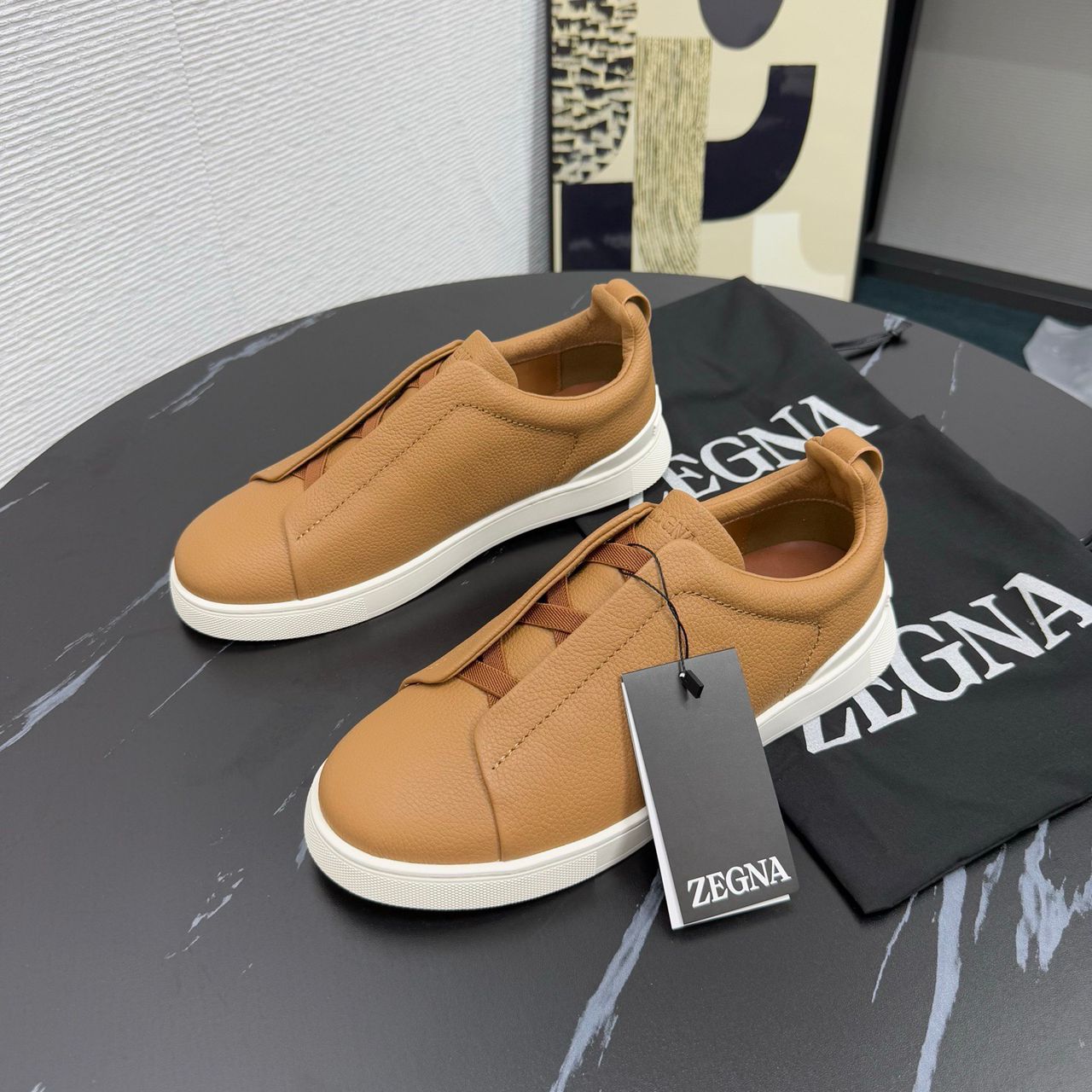 Tenis Zegna Triple Stitch Camurça