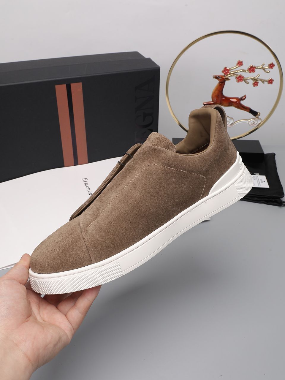 Tenis Zegna Triple Stitch Camurça