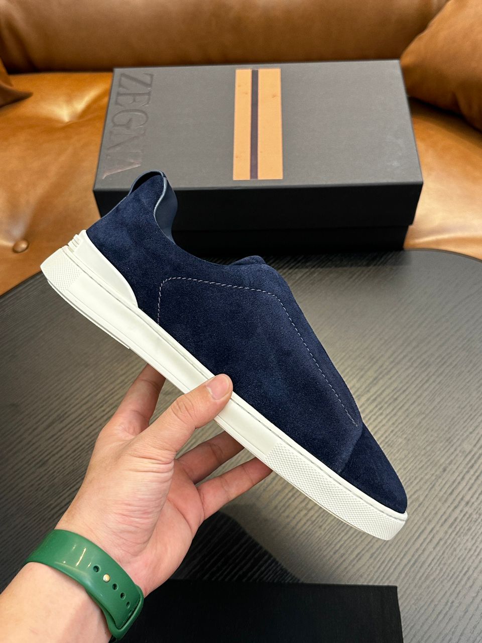 Tenis Zegna Triple Stitch Camurça