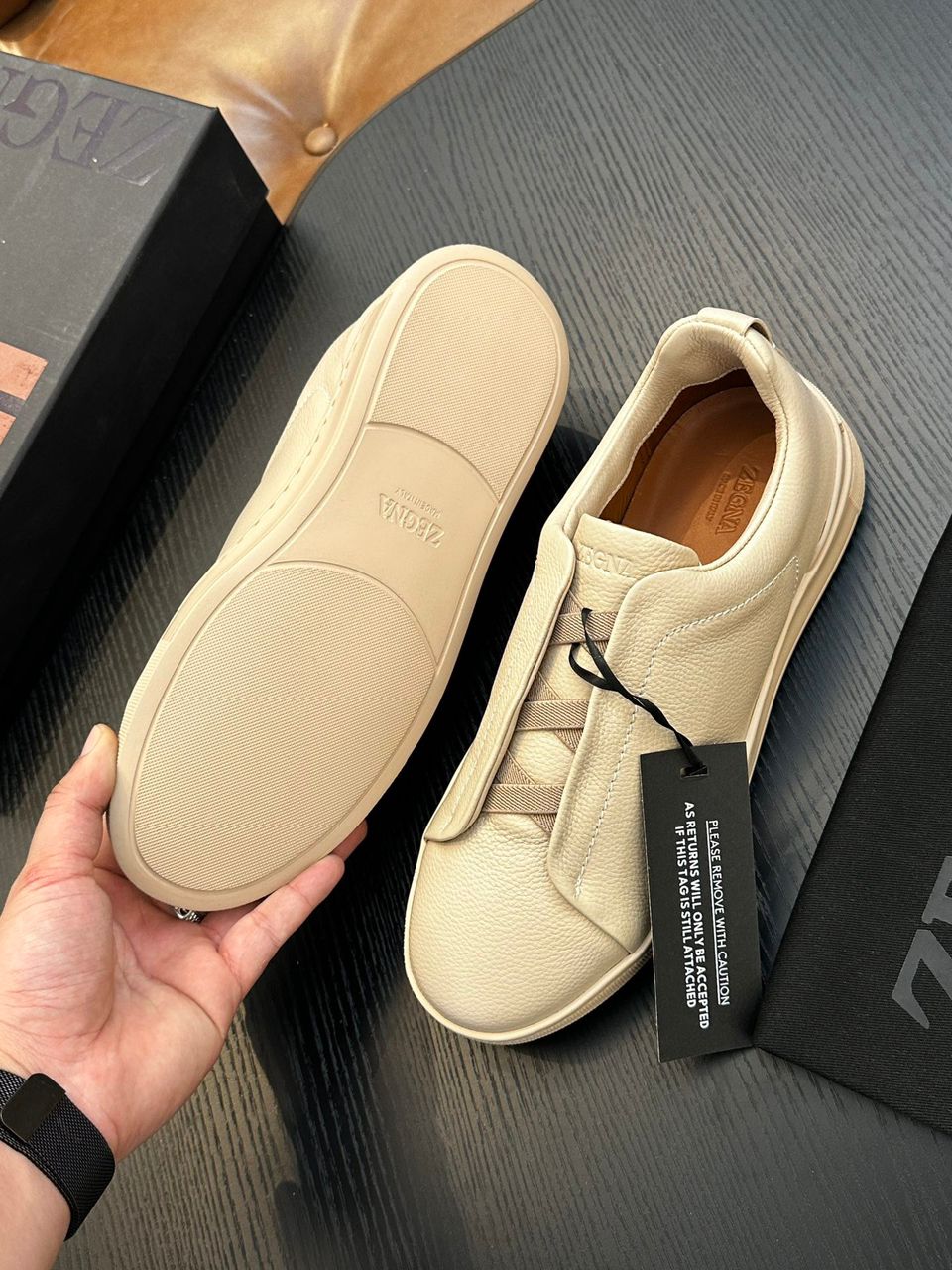 Tenis Zegna Triple Stitch Camurça